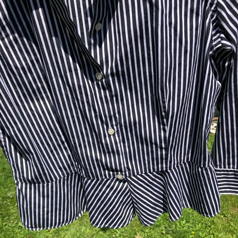 Lauren Ralph Lauren Black and White Striped Peplum Button Down Shirt - Picture 14 of 16